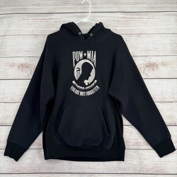Vintage Steve & Barry's POW MIA Hoodie Sweatshirt‎ Men's Small Black Embroidered - Picture 1 of 13